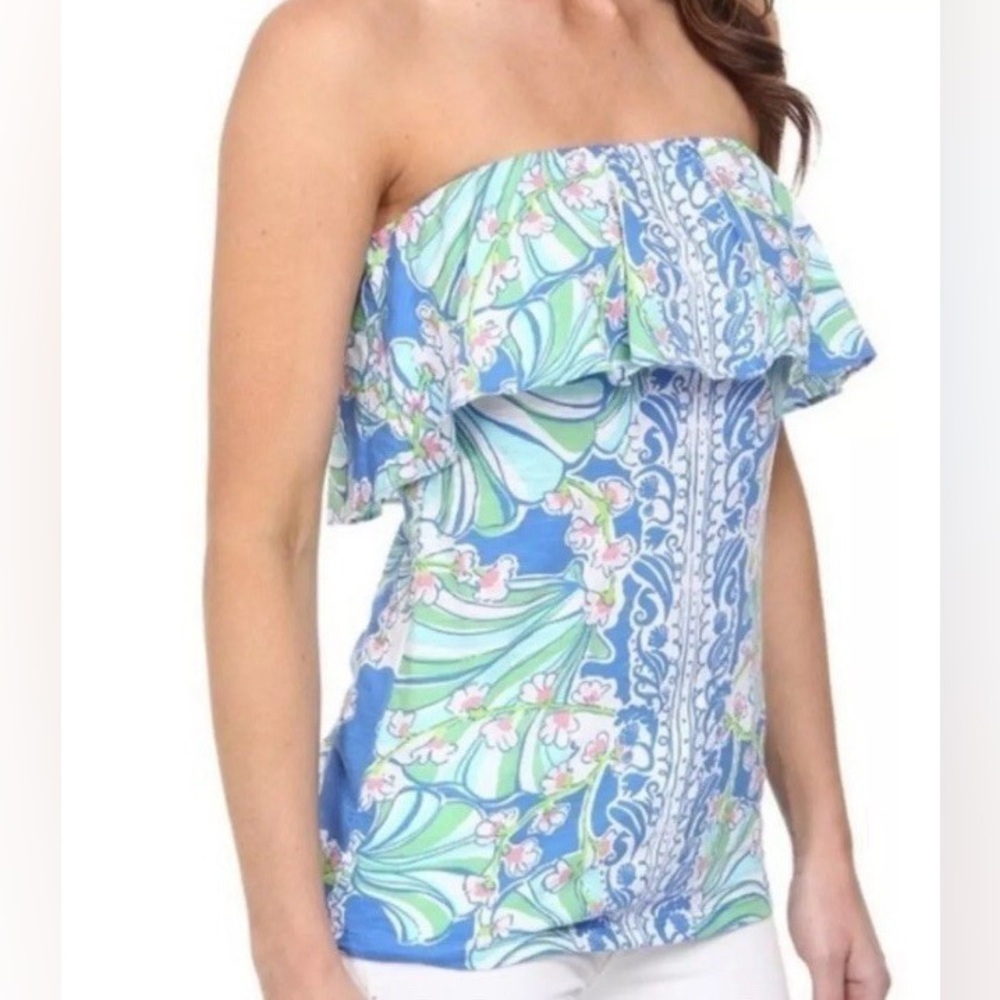 Lilly Pulitzer Wiley Tube Top Bay Blue Coasting 98790 Sz S Palm Beach - Picture 2 of 6